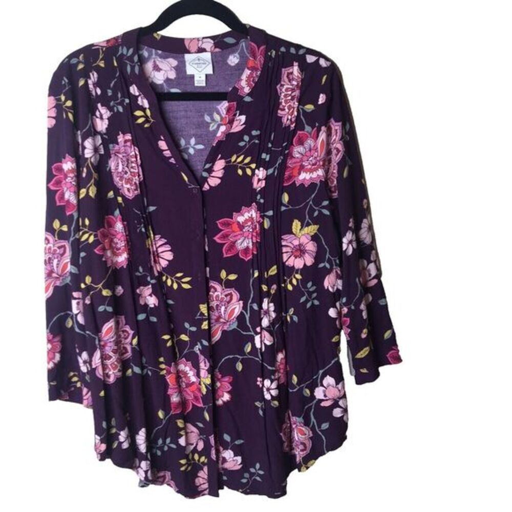 St. Johns‎ Bay Women's Retro Multicolor Floral Blouse Size M